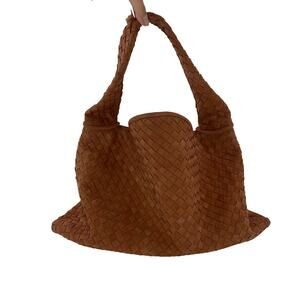 Unbranded Woven Faux Suede Hobo Bag Intrecciato Style Brown Large